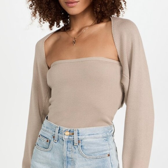 Pixie Market Two Piece Cardigan Tube Top Shrug Set Beige - Size XS - Picture 1 of 9